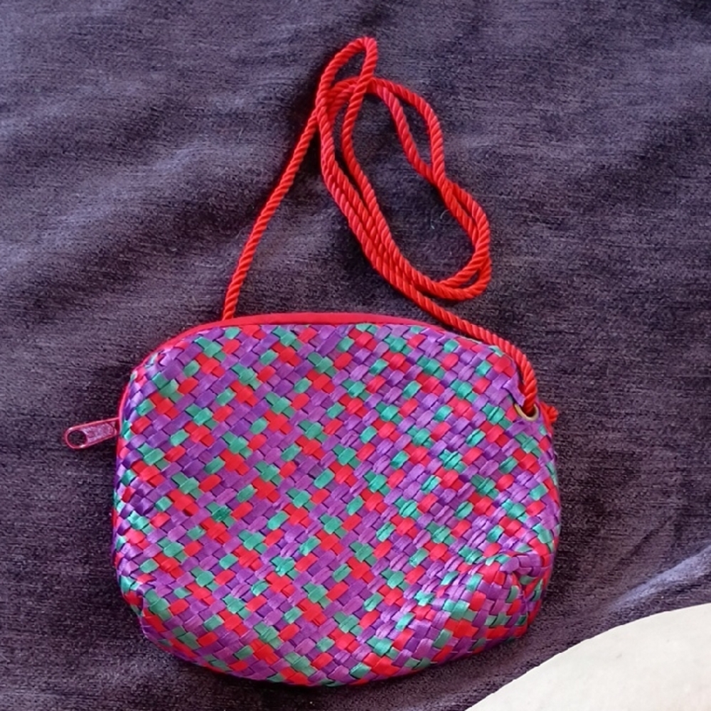 Neiman Marcus Pink and Blue Crossbody Bag with Geometric Pattern